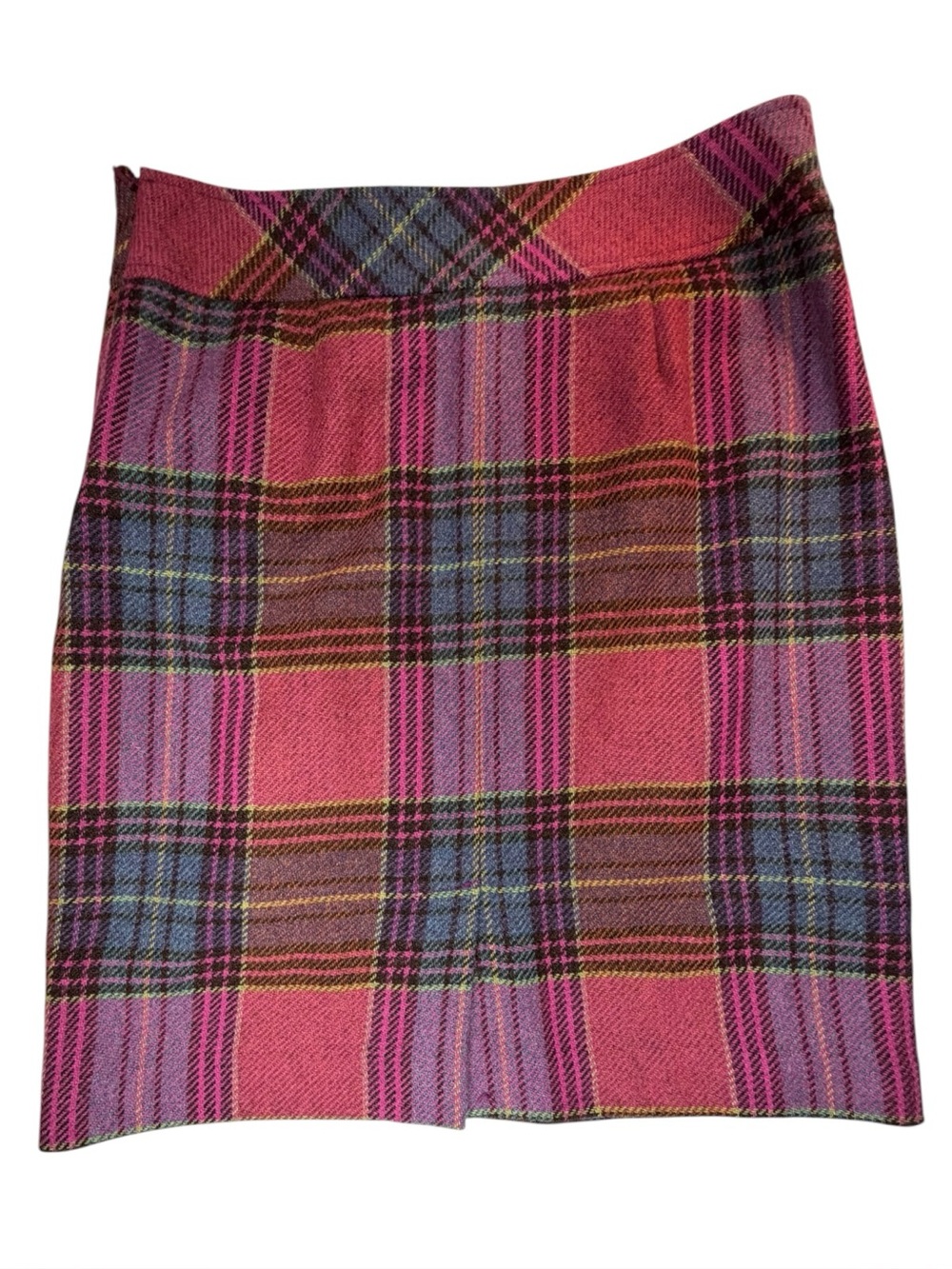 L.L. Bean Pink Plaid Wool Pencil Skirt - Size 10R - Pink Red Blue - Picture 2 of 9